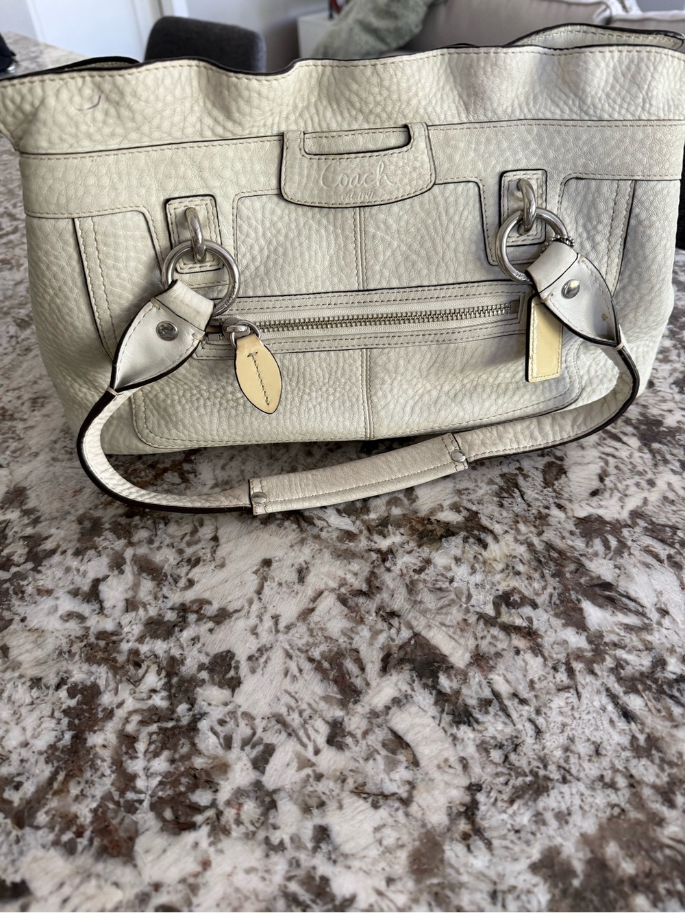 Vintage Coach Pebbled Leather Tote Bag in Light Cream